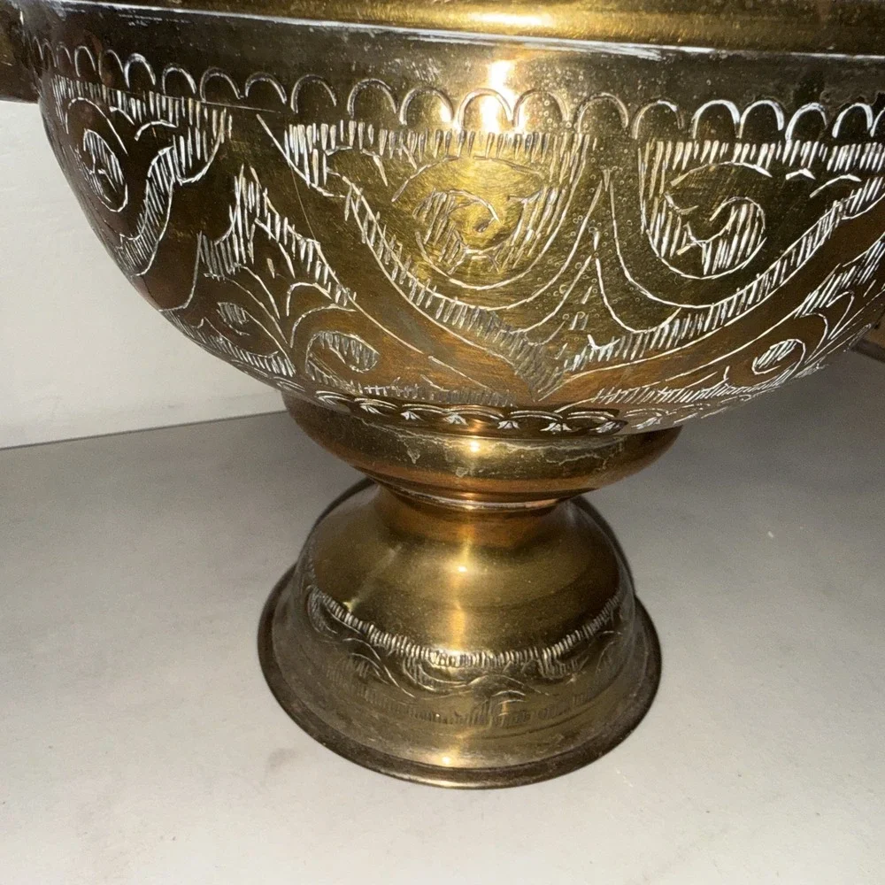 VTG LARGE HEAVY Brass Etched Aftaba Pot Ewer Pitcher 22